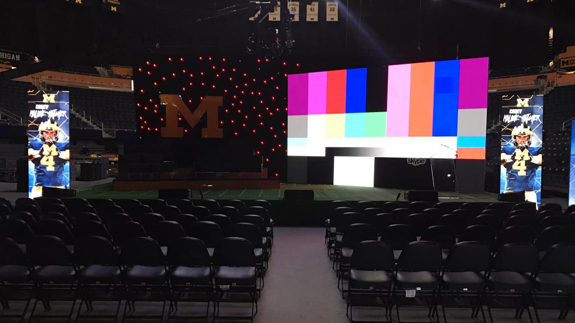 A view of the stage prior to showtime. Thorough planning and is testing is done by Live X to ensure a reliable video stream for your audience.