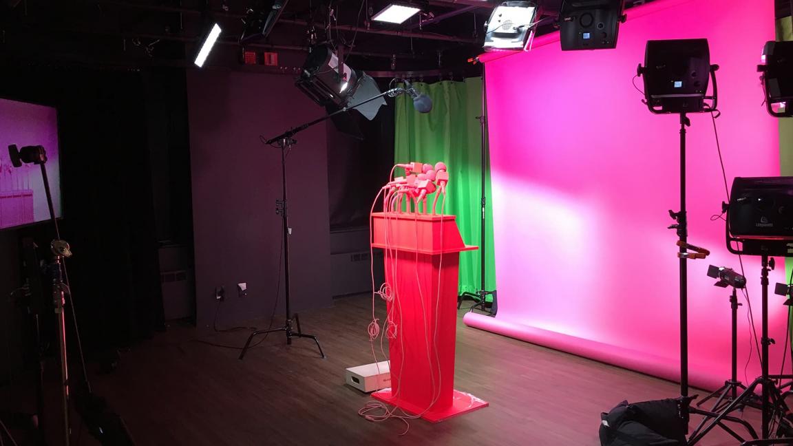 We used a pink seamless with strong lighting effects to create the dual-toned backdrop